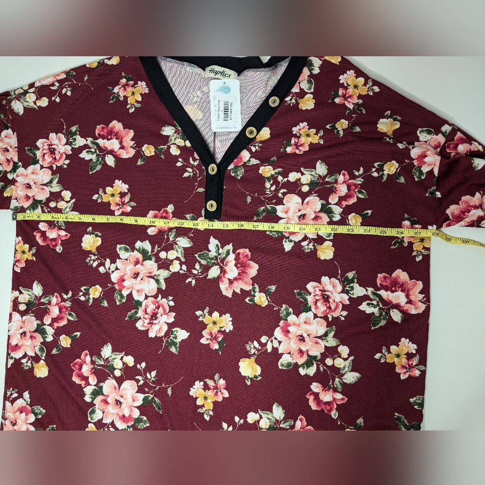 NWT Haptics by Holly Harper 3XL Maroon Floral Long Sleeve Top - Picture 7 of 9